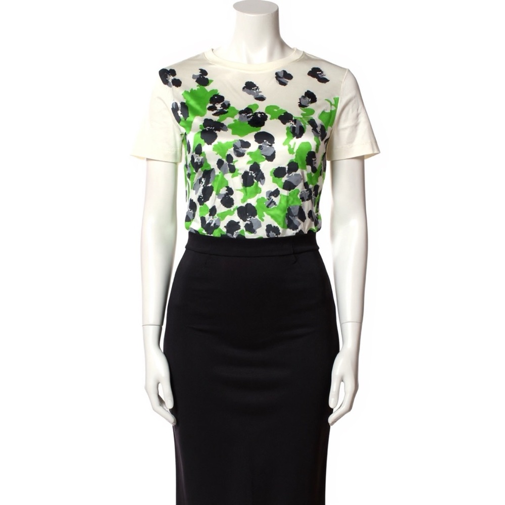Escada Leopard Print Neon Green & Black T-Shirt Tee‎ Top Size Large